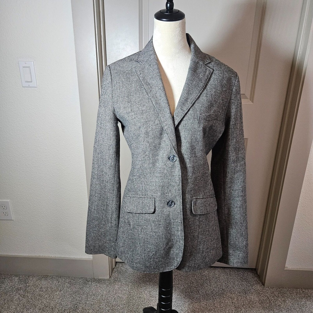 Eddie Bauer Suit‎ Blazer Women Size T10 Wool Blend 2-Button Tweed Beige Black